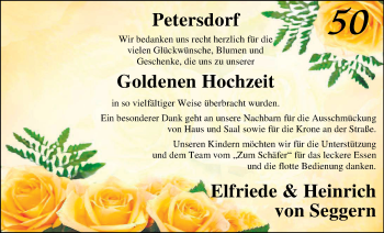 Hochzeitsanzeige von Elfriede von Seggern von Nordwest-Zeitung