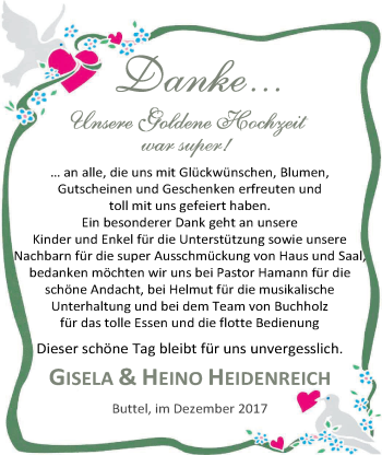 Hochzeitsanzeige von Gisela Heidenreich von Nordwest-Zeitung