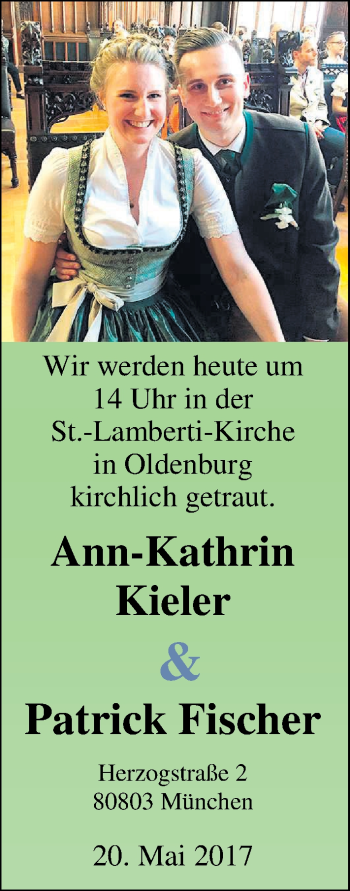 Hochzeitsanzeige von Ann-Kathrin Kieler von Nordwest-Zeitung