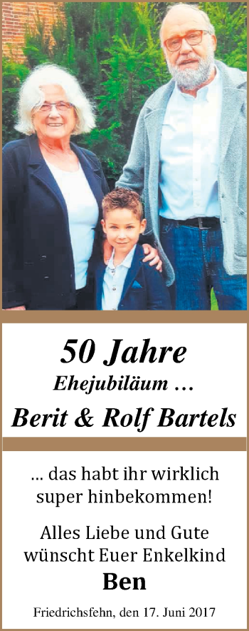 Hochzeitsanzeige von Berit Bartels von Nordwest-Zeitung