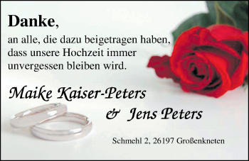 Hochzeitsanzeige von Maike Kaiser-Peters von Nordwest-Zeitung