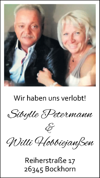 Hochzeitsanzeige von Sibylle Petermann von Nordwest-Zeitung