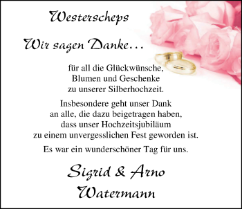 Hochzeitsanzeige von Sigrid Watermann von Nordwest-Zeitung