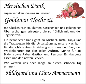 Hochzeitsanzeige von Hildegard Ammermann von Nordwest-Zeitung