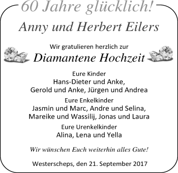 Hochzeitsanzeige von Anny Eilers von Nordwest-Zeitung