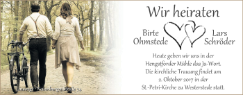 Hochzeitsanzeige von Birte Schröder von Nordwest-Zeitung
