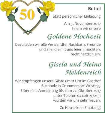 Hochzeitsanzeige von Gisela Heidenreich von Nordwest-Zeitung