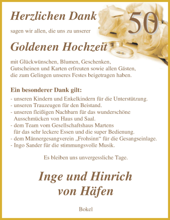 Hochzeitsanzeige von Inge von Häfen von Nordwest-Zeitung