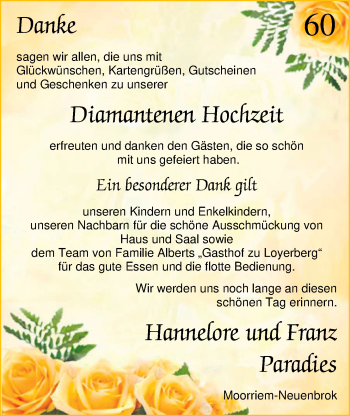 Hochzeitsanzeige von Hannelore Paradies von Nordwest-Zeitung