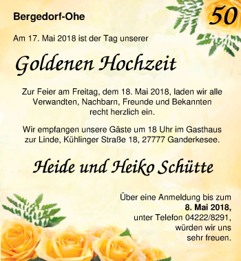Hochzeitsanzeige von Heide Schütte von Nordwest-Zeitung