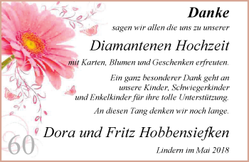 Hochzeitsanzeige von Dora Hobbensiefken von Nordwest-Zeitung