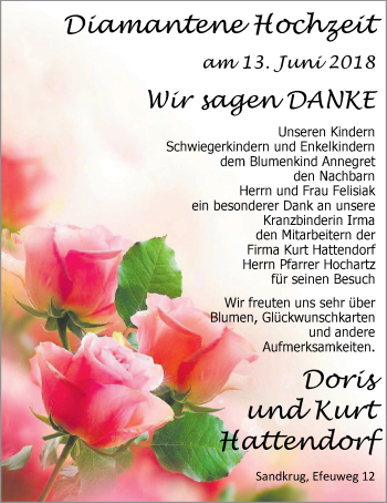 Hochzeitsanzeige von Doris Hattendorf von Nordwest-Zeitung