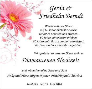 Hochzeitsanzeige von Gerda  Berndt von Nordwest-Zeitung