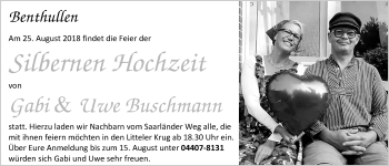 Hochzeitsanzeige von Gabi Buschmann von Nordwest-Zeitung