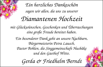 Hochzeitsanzeige von Gerda Berndt von Nordwest-Zeitung