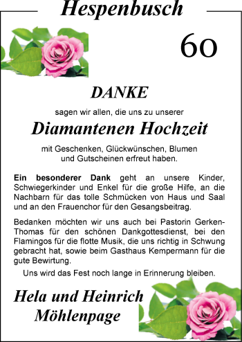 Hochzeitsanzeige von Hela MÃ¶hlenpage von Nordwest-Zeitung