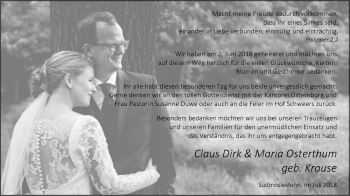 Hochzeitsanzeige von Maria Osterthum von Nordwest-Zeitung