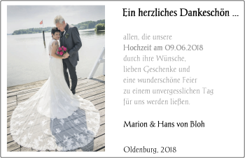 Hochzeitsanzeige von Marion von Bloh von Nordwest-Zeitung