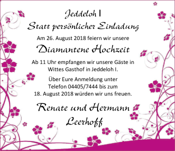 Hochzeitsanzeige von Renate Leerhoff von Nordwest-Zeitung
