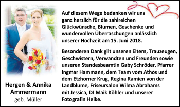 Hochzeitsanzeige von Annika Ammermann von Nordwest-Zeitung