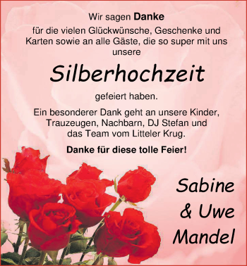 Hochzeitsanzeige von Sabine Mandel von Nordwest-Zeitung