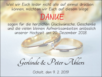 Hochzeitsanzeige von Peter Ahlers von Nordwest-Zeitung