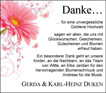 Hochzeitsanzeige von Gerda Duken von Nordwest-Zeitung