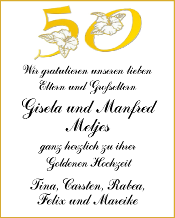 Hochzeitsanzeige von Gisela Meljes von Nordwest-Zeitung