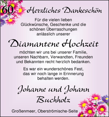 Hochzeitsanzeige von Johanne Buchholz von Nordwest-Zeitung